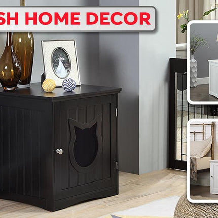 Cat House Side Table, Nightstand Pet House, Litter Box Enclosure