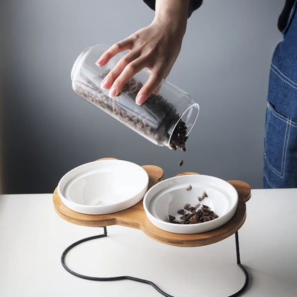 Wooden Framed Cat Food bowls