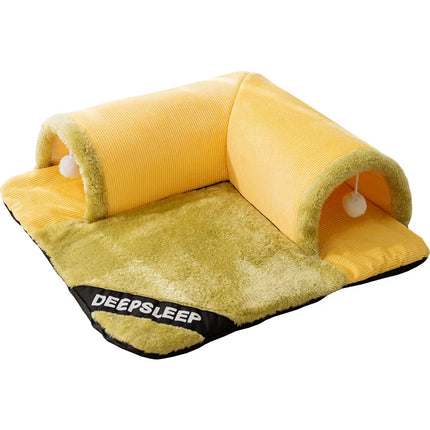 Winter Indoor Warm Plush Cat Bed with Reindeer Appearance Hide and