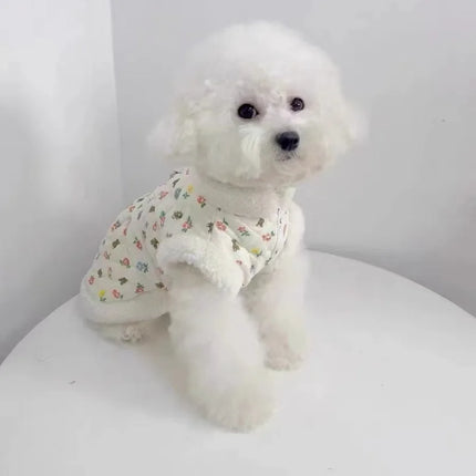 Warm Winter Pet Dog Clothes Teddy Flower Cotton Puppy Dress Thickened