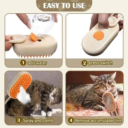 3 in 1 Cat Steam Brush One Touch Spray Pet Hair Removal Tool 360°