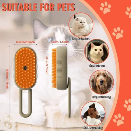 3 in 1 Cat Steam Brush One Touch Spray Pet Hair Removal Tool 360°