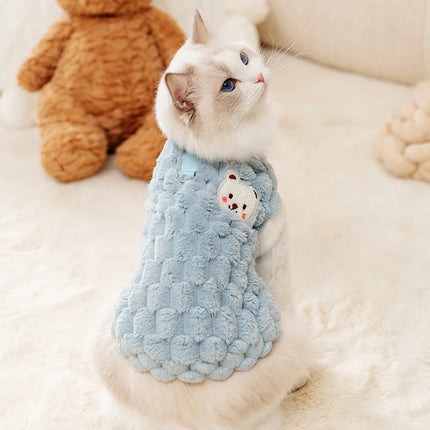 Plush Cat Puppy Button Jacket with Buckle Warm Winter Pet Clothes