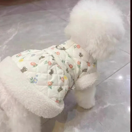 Warm Winter Pet Dog Clothes Teddy Flower Cotton Puppy Dress Thickened