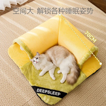 Winter Indoor Warm Plush Cat Bed with Reindeer Appearance Hide and