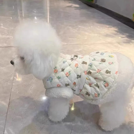 Warm Winter Pet Dog Clothes Teddy Flower Cotton Puppy Dress Thickened