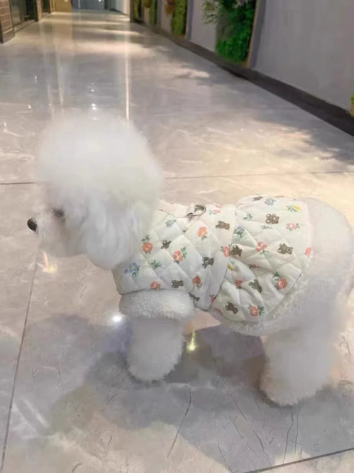 Warm Winter Pet Dog Clothes Teddy Flower Cotton Puppy Dress Thickened