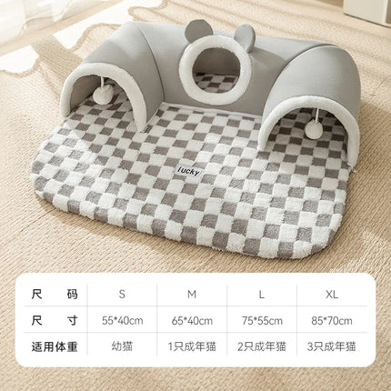 Winter Indoor Warm Plush Cat Bed with Reindeer Appearance Hide and