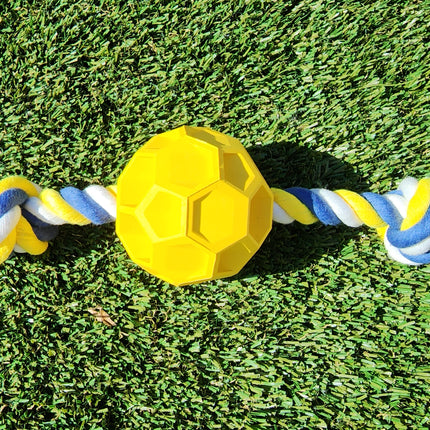 Rubber Soccer Ball Chew Toy with Tug Rope  -- Great for Active Dogs