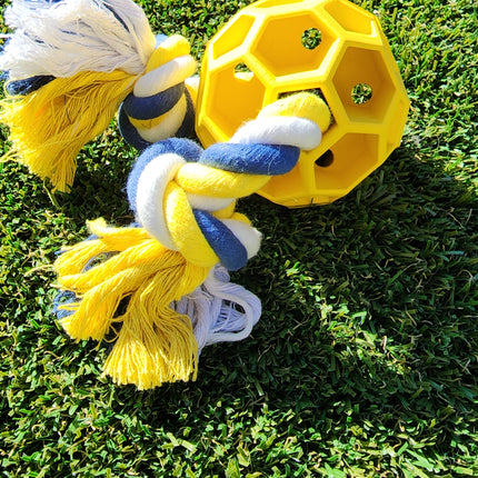 Rubber Soccer Ball Chew Toy with Tug Rope  -- Great for Active Dogs