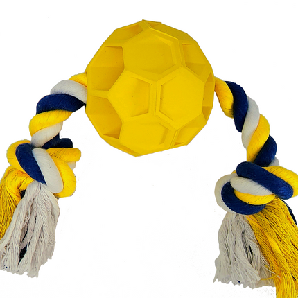 Rubber Soccer Ball Chew Toy with Tug Rope  -- Great for Active Dogs